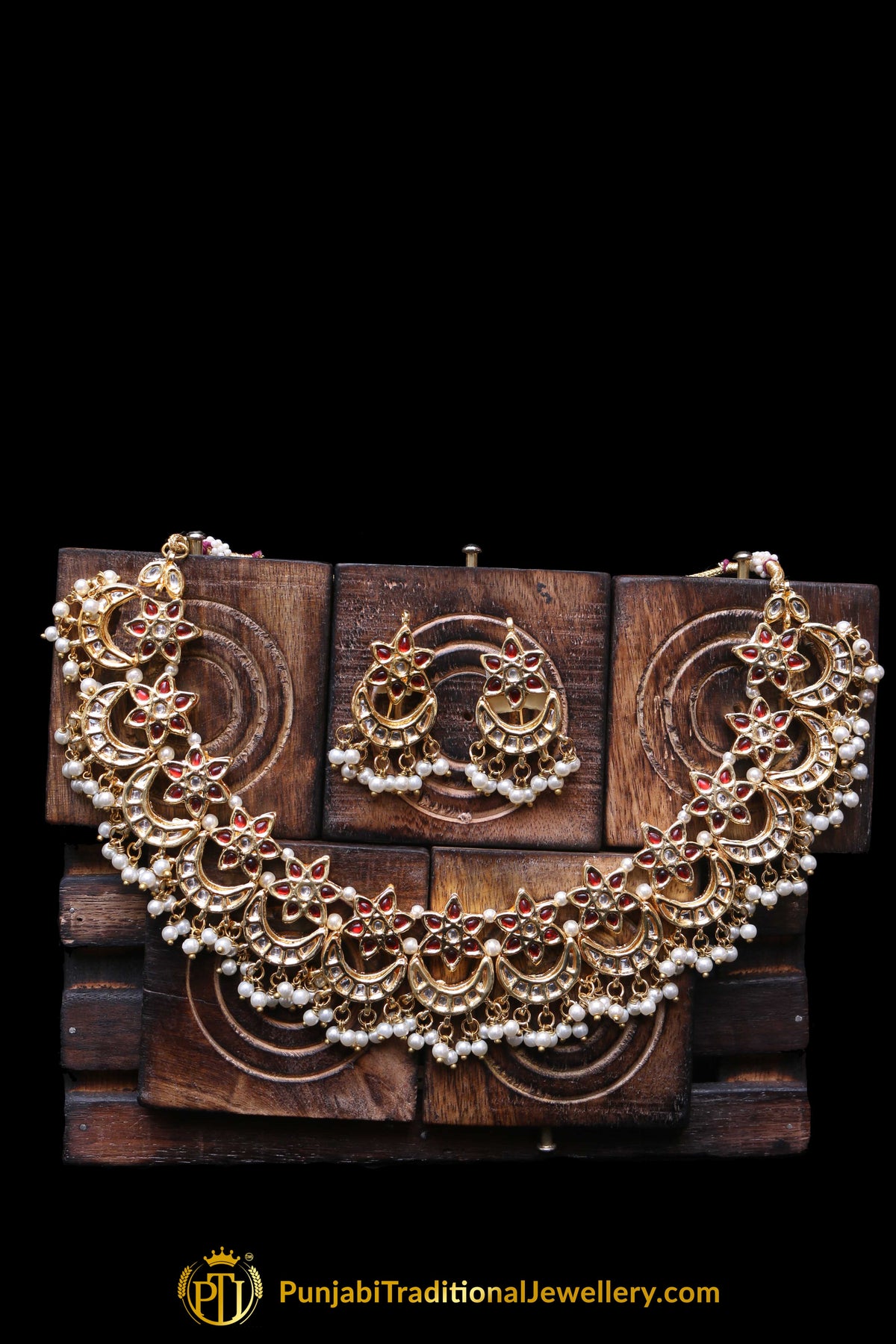 Red Pearl Kundan Necklace Set Punjabi Traditional Jewellery