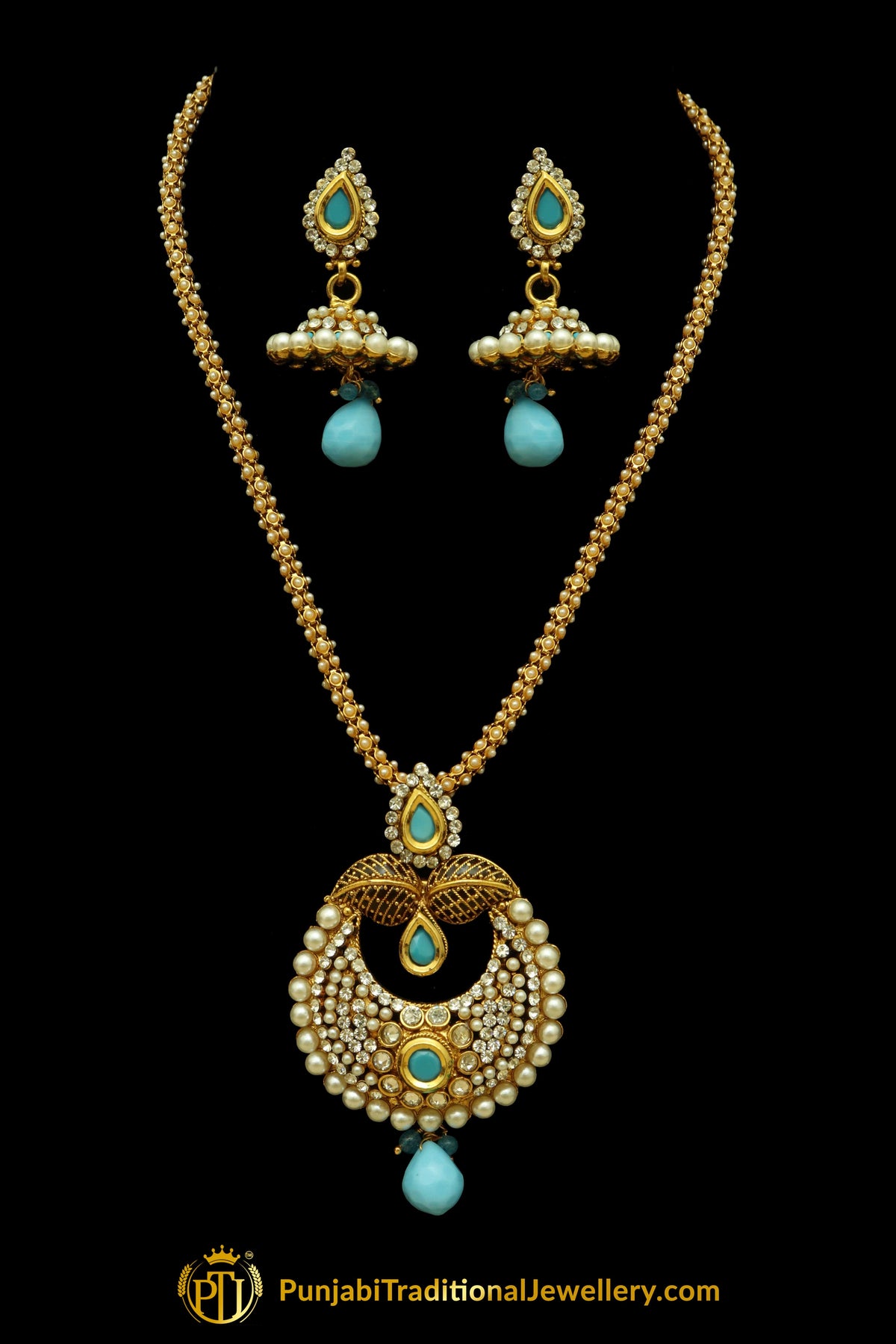 Firozi Jodha Pearl Mala Necklace Only By Punjabi Traditional Jewellery