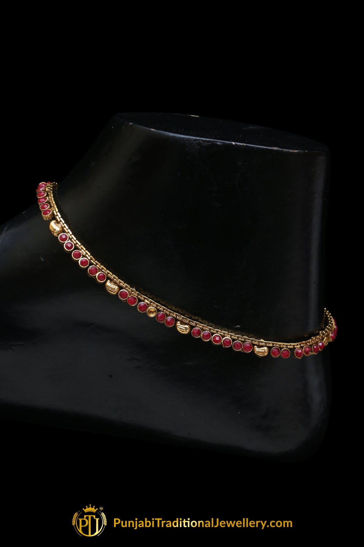 Maroon Polki Payal By Punjabi Traditional Jewellery