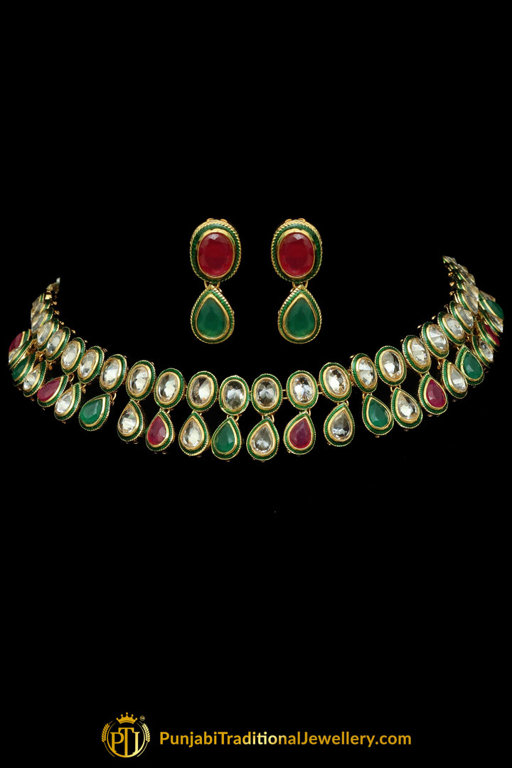 Rubby Panna Polki Necklace Set By Punjabi Traditional Jewellery