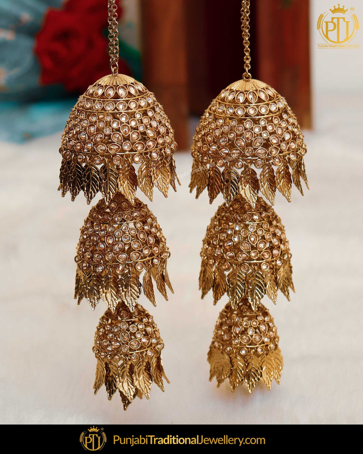 Gold Finished Champagne Stone Pippal Patti Bridal Kalira