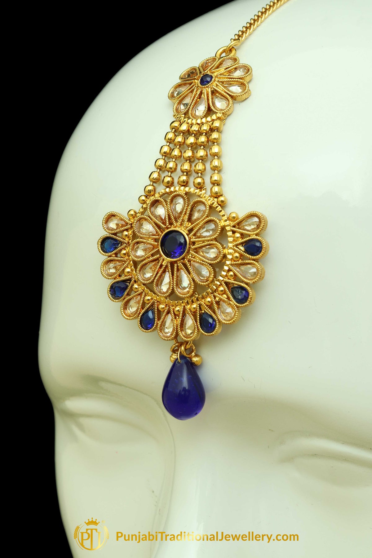 Blue Polki Earring Tikka Set By Punjabi Traditional Jewellery