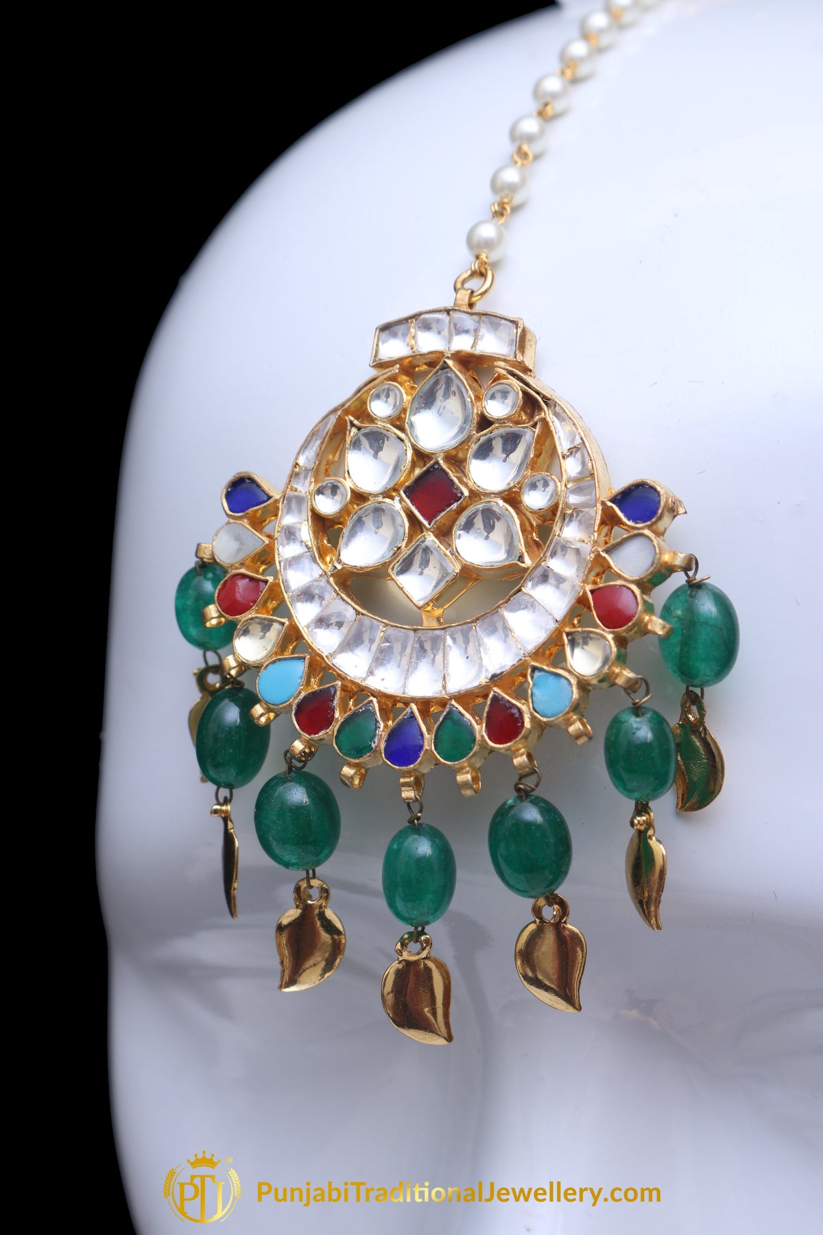 Multi Pippal Patti Kundan Earring Tikka Set By Punjabi Traditional Jewellery