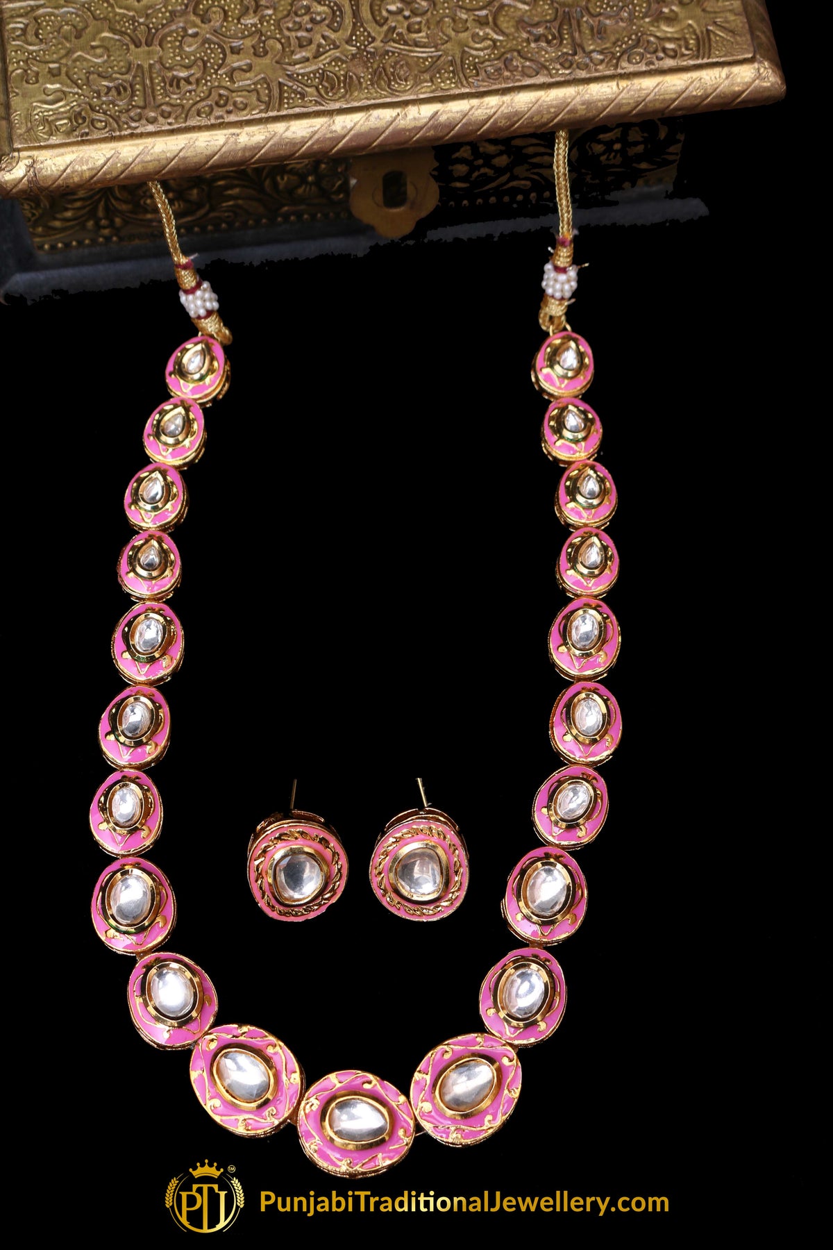 Pink Kundan Meena Necklace Set By Punjabi Taditional Jewellery