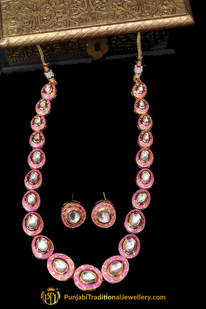 Pink Kundan Meena Necklace Set By Punjabi Taditional Jewellery