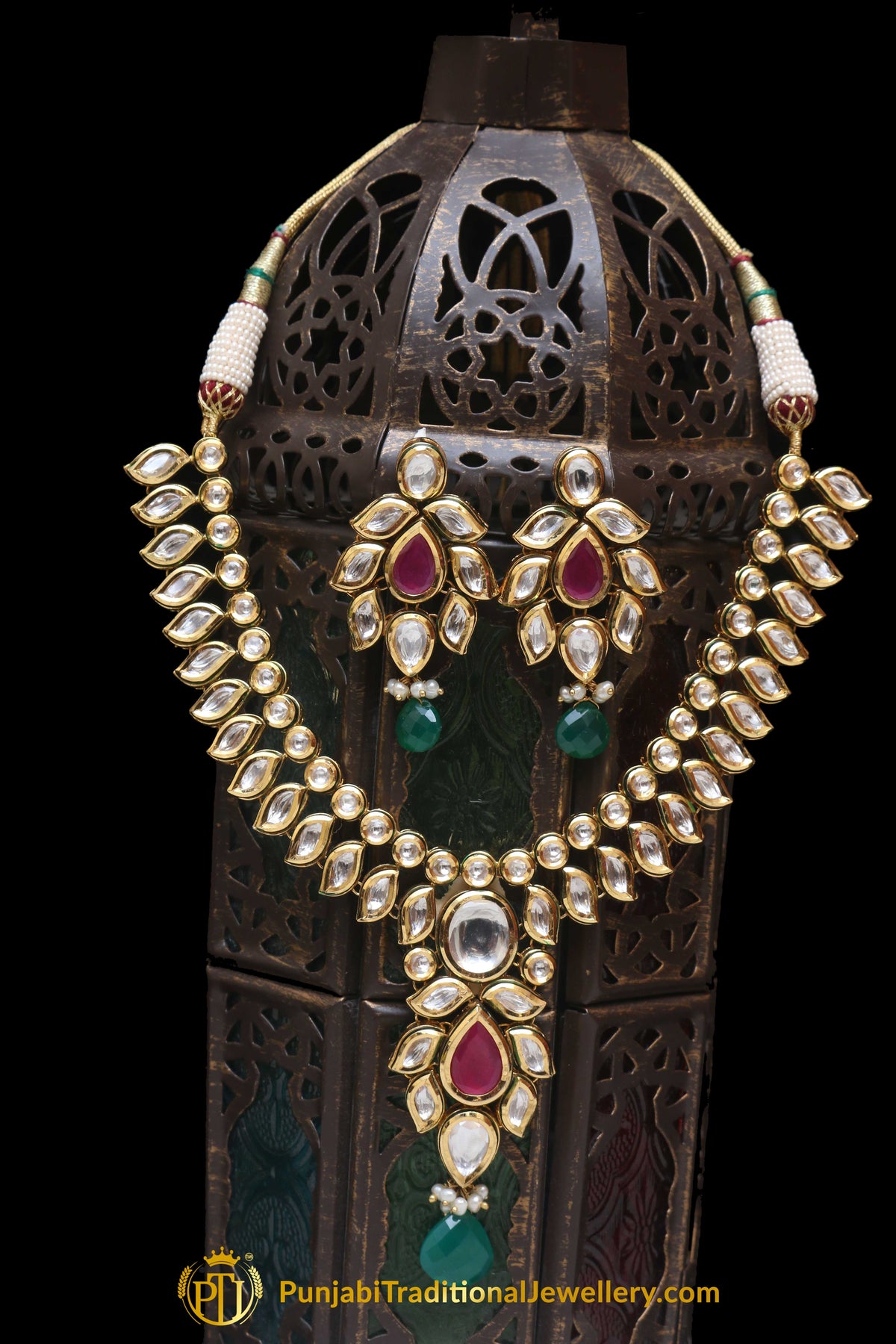 Rubby Panna Kundan Necklace Set By Punjabi Traditional Jewellery