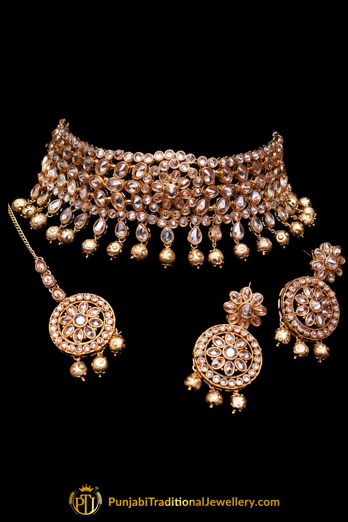 Golden Polki Necklace Set By Punjabi Traditional Jewellery
