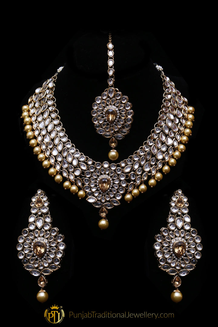 Pearl Kundan Choker Necklace Set By Punjabi Traditional Jewellery