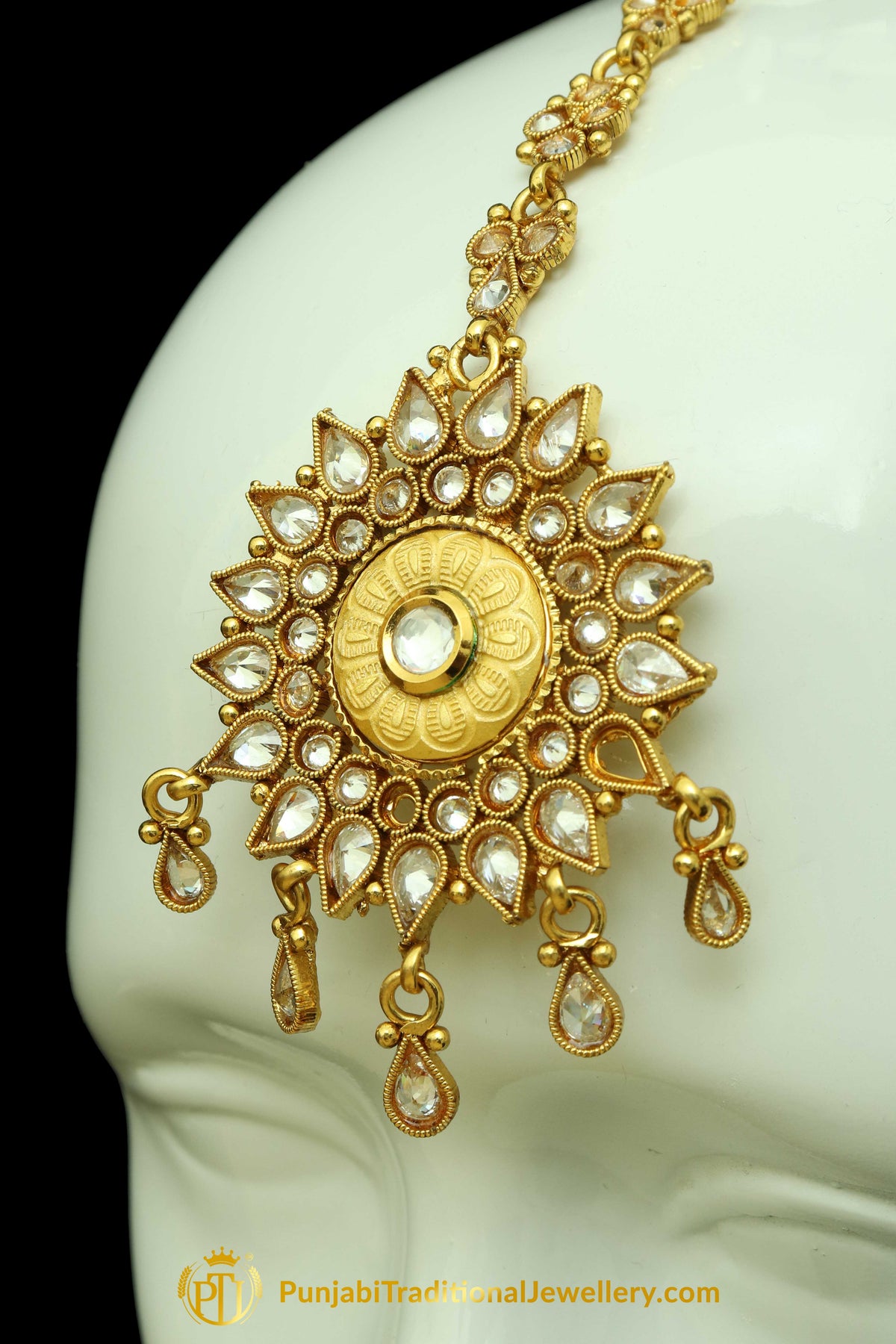 Golden Polki Earrings Tikka Set By Punjabi Traditional Jewellery