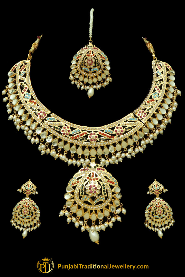 Multi Kundan Jadau Necklace Set By Punjabi Traditional Jewellery