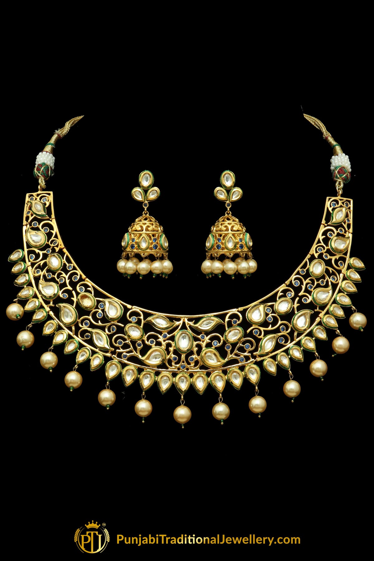 Golden Kundan & Pearl Necklace Set By Punjabi Traditional Jewellery