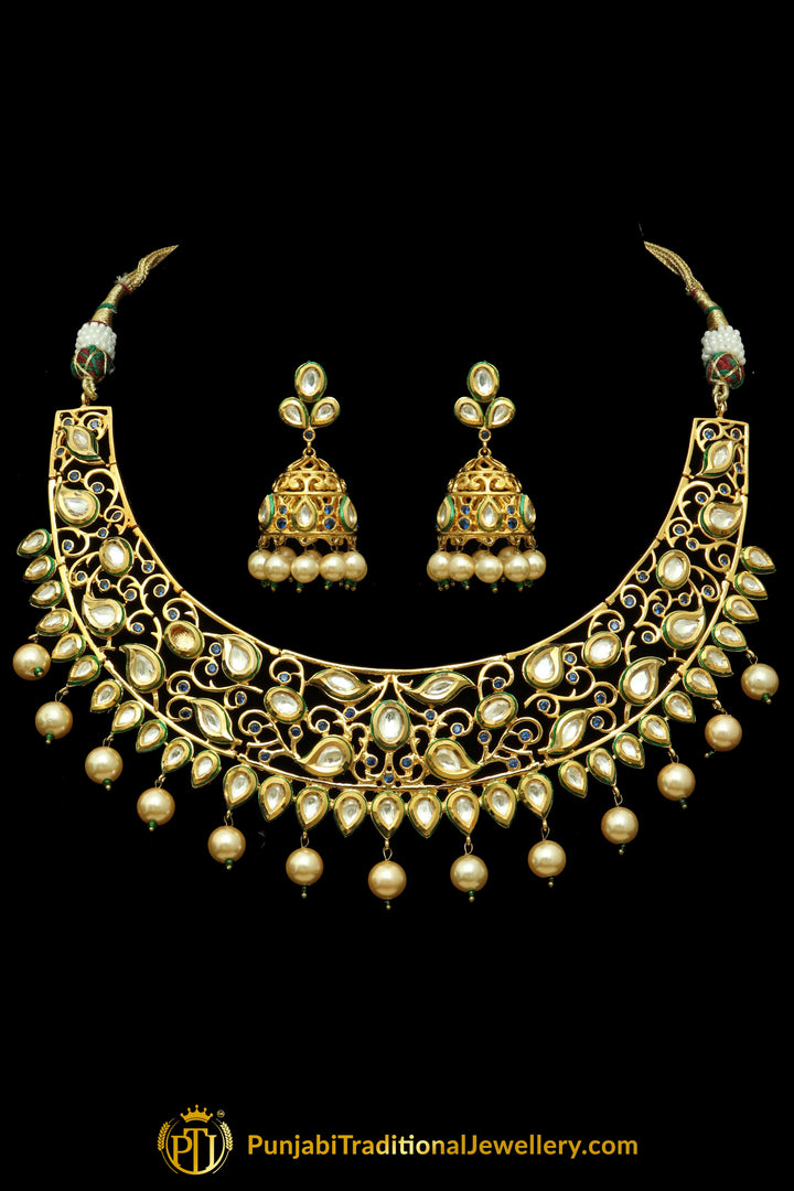 Golden Kundan & Pearl Necklace Set By Punjabi Traditional Jewellery