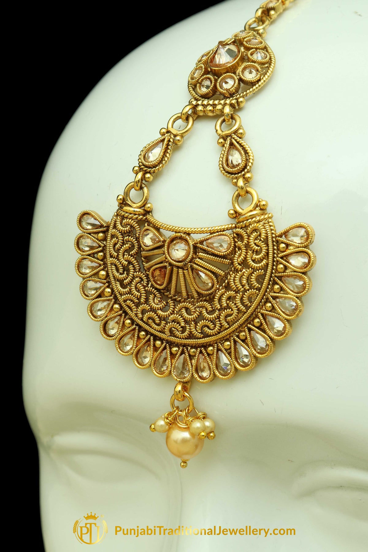 Golden Polki Earrings Tikka Set By Punjabi Traditional Jewellery