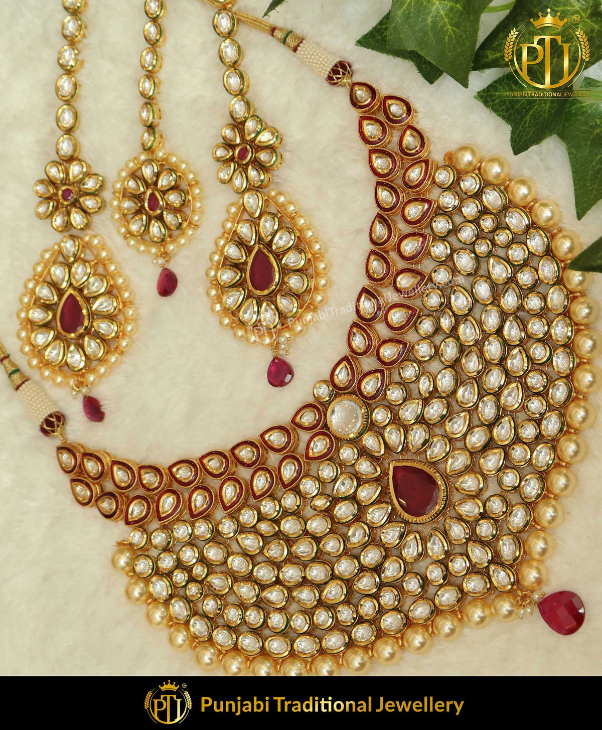 Kundan Necklace Set With Sahare Earrings Red Color | Punjabi Traditional Jewellery Exclusive