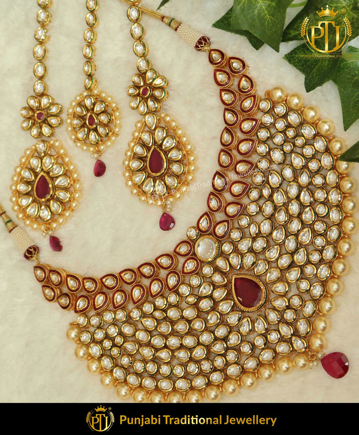 Kundan Necklace Set With Sahare Earrings Red Color | Punjabi Traditional Jewellery Exclusive