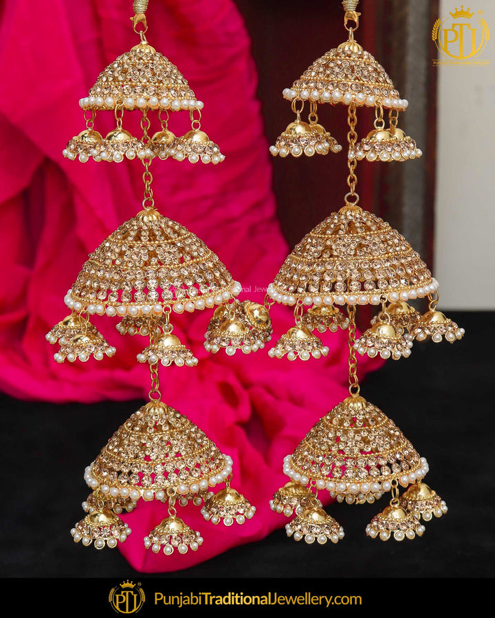 Gold Finished Champagne Stone Pearl Bridal Kalira | Punjabi Traditional Jewellery Exclusive