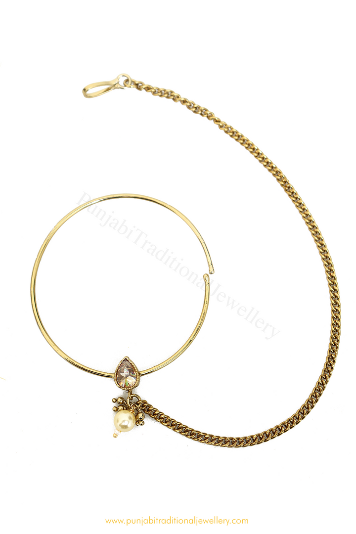 Antique Gold Plated Plain Nath By PTJ