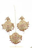 Gold Finished Rubby Jadau Earrings & Tikka Set By PTJ