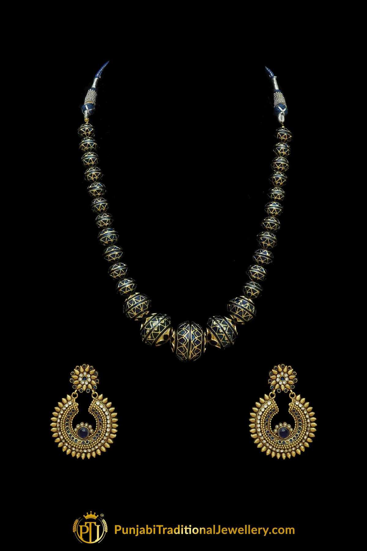 Blue Jodha Mala Necklace Set By Punjabi Traditional Jewellery