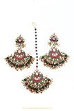 Gold Finished Rubby Emerald KundanEarring Tikka Set By PTJ