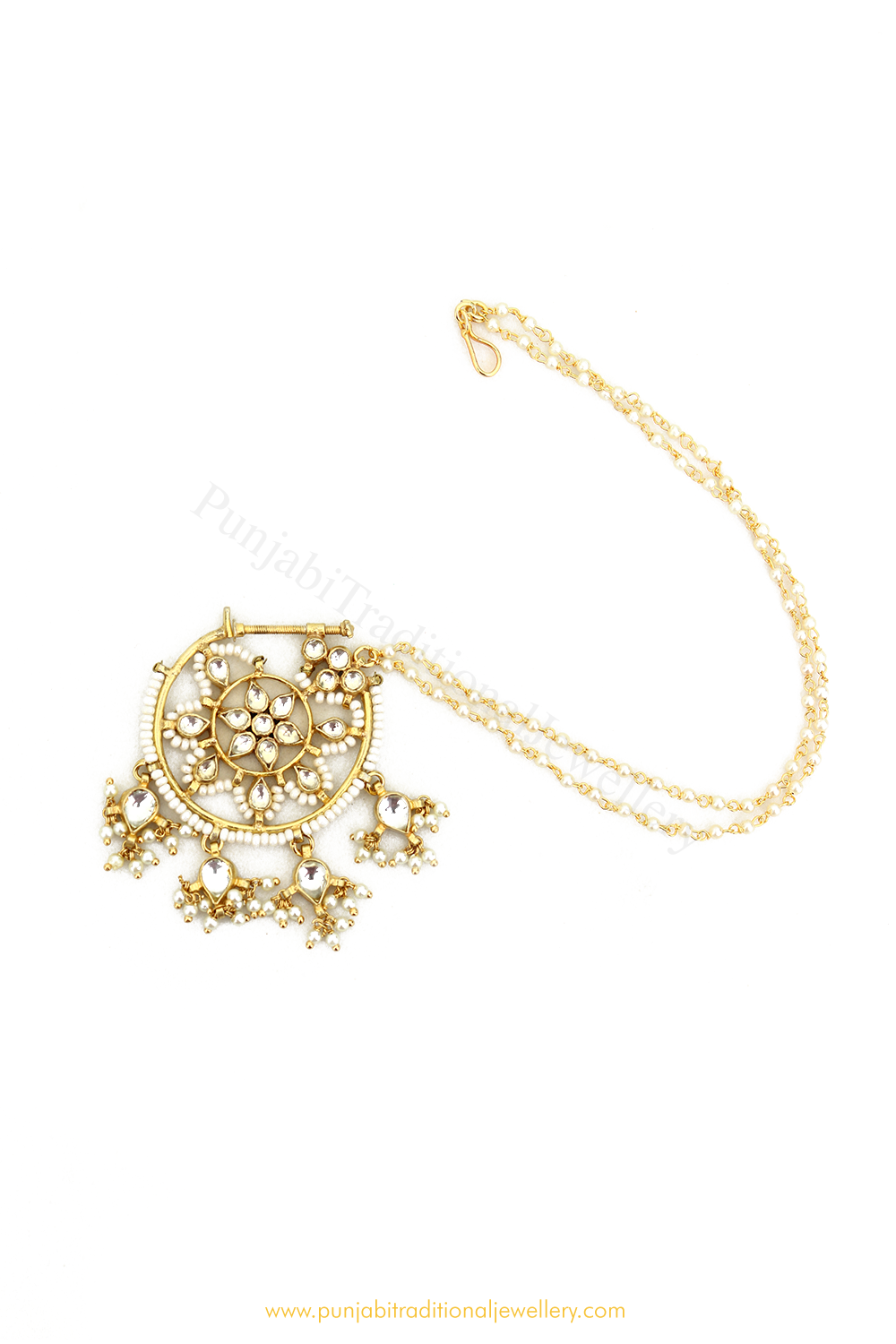 Gold Finished Pearl Kundan Nath By PTJ