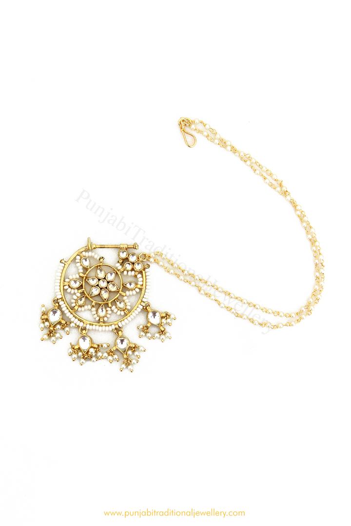 Gold Finished Pearl Kundan Nath By PTJ