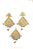 Gold Finished Navratan Jadau Earring Tikka Set By PTJ