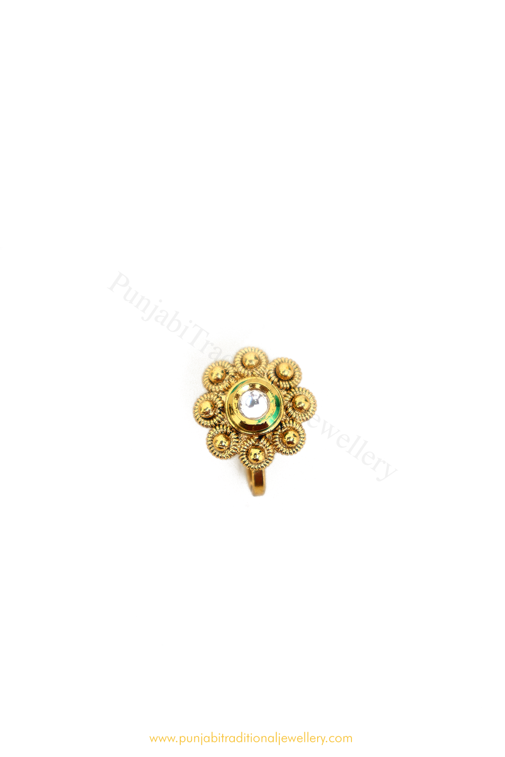 Gold Finished Kundan Nose Pin By PTJ