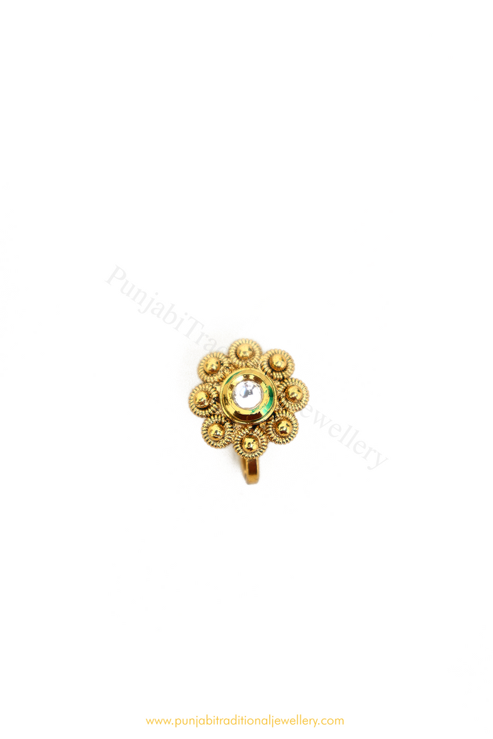 Gold Finished Kundan Nose Pin By PTJ