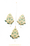 Gold Finished Emerald Jadau Studs & Tikka Set By PTJ