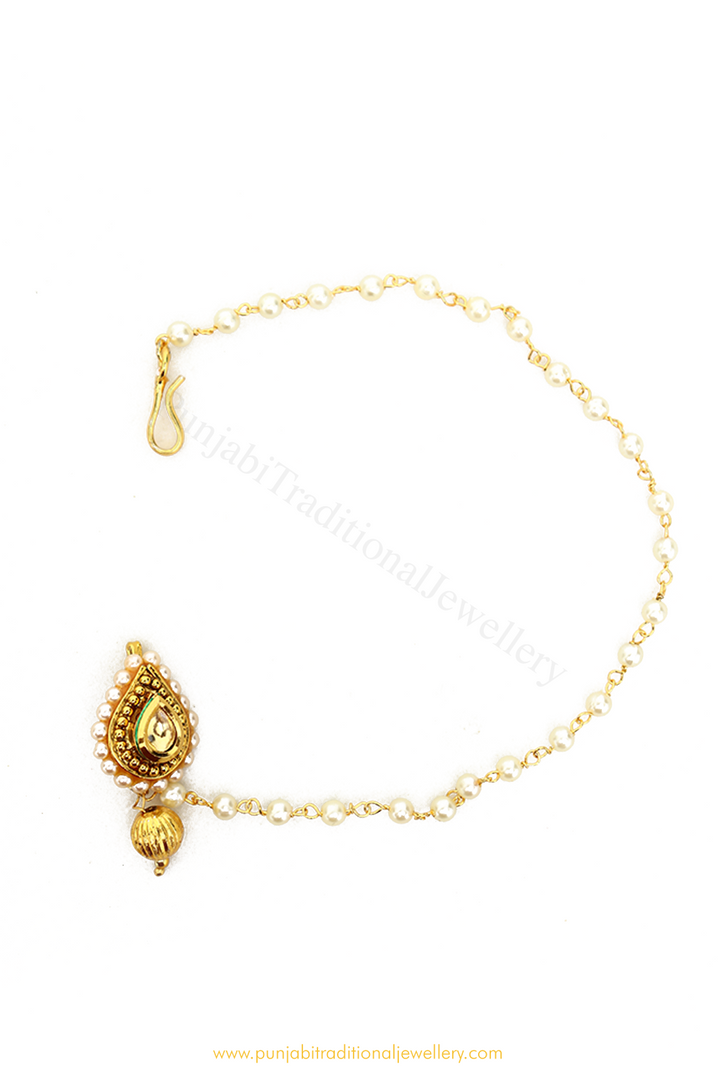 Gold Finished Kundan Nose Pin By PTJ
