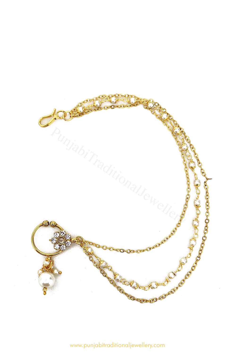 Gold Finished Pearl Nath By PTJ