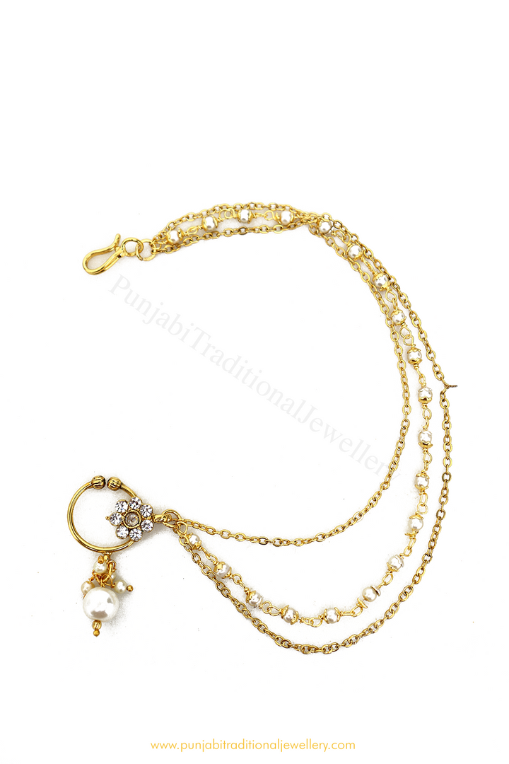 Gold Finished Pearl Nath By PTJ
