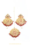 Gold Finished Rubby Jadau Earrings & Tikka Set By PTJ