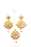 Gold Finished Monga Jadau Earrings & Tikka Set By PTJ