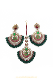 Gold Finished Rubby Emerald Kundan Earring & Tikka Set By PTJ