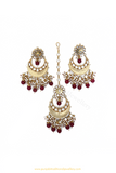 Gold Finished Rubby Kundan Earring & Tikka Set By PTJ