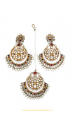 Gold Finished Navratan Kundan Earring & Tikka Set By PTJ