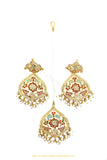 Gold Finished Navratan Jadau Earrings & Tikka Set By PTJ