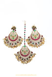 Gold Finished Pippal Patti Kundan Earrings & Tikka Set By PTJ