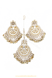 Gold Finished Pippal Patti Kundan Earrings & Tikka Set By PTJ
