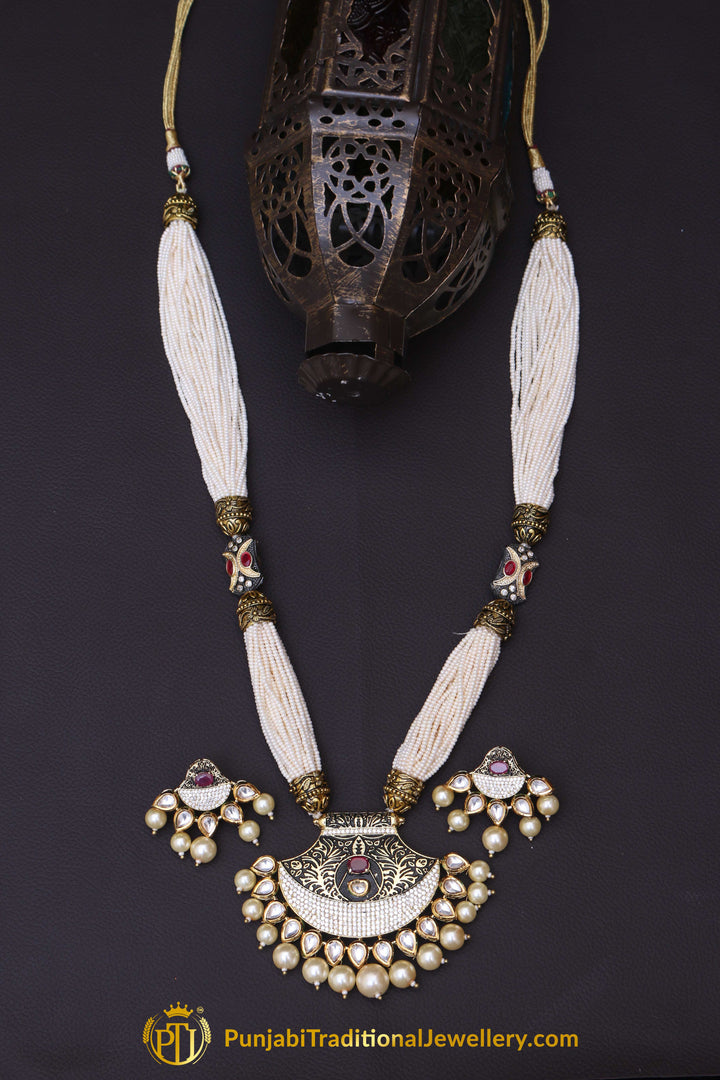 Red Green Kundan Pearl Meena Necklace Set By Punjabi Traditional Jewellery