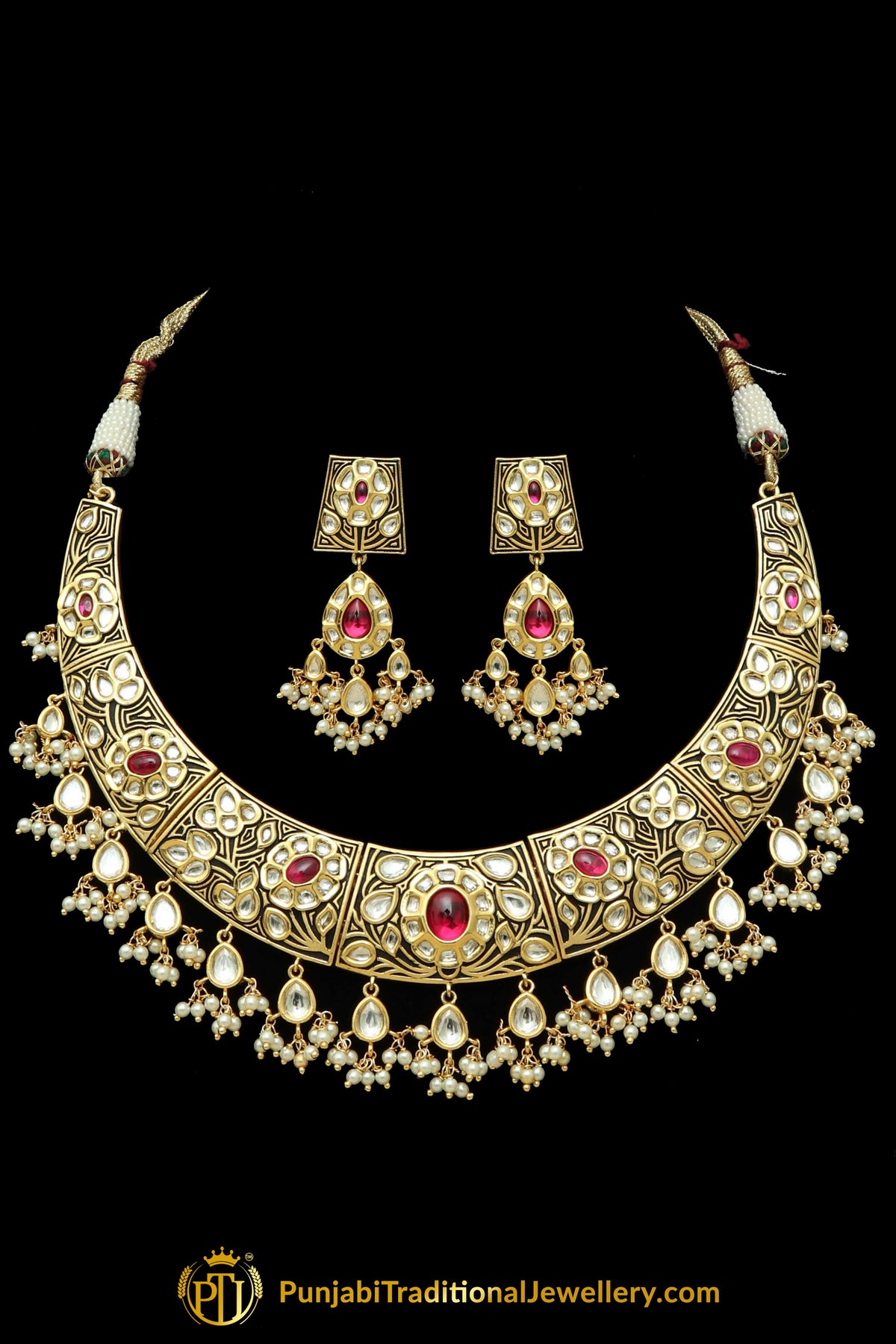 Matt Gold Rani Kundan Antique Gold Necklace Set By Punjabi Taditional Jewellery