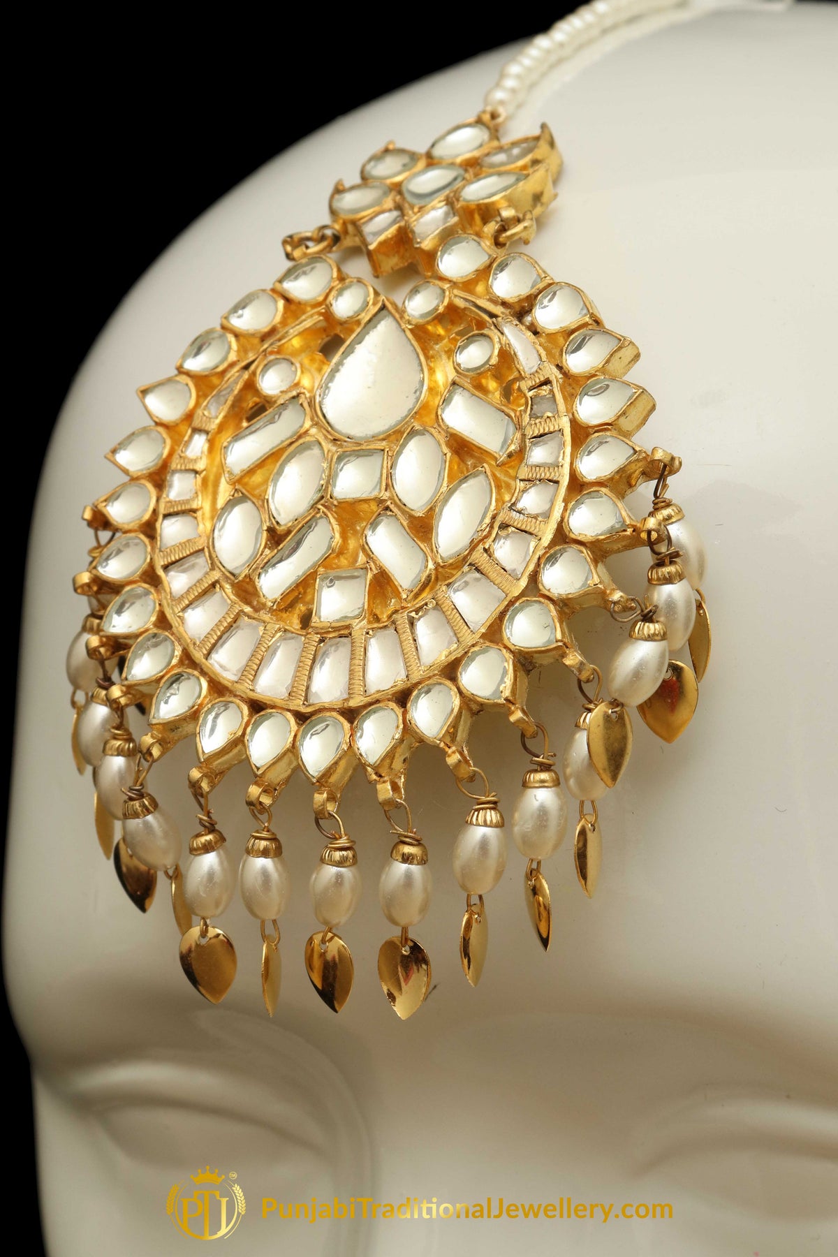 Golden Kundan Pippal Patti Earring Tikka Set | Punjabi Traditional Jewellery Exclusive
