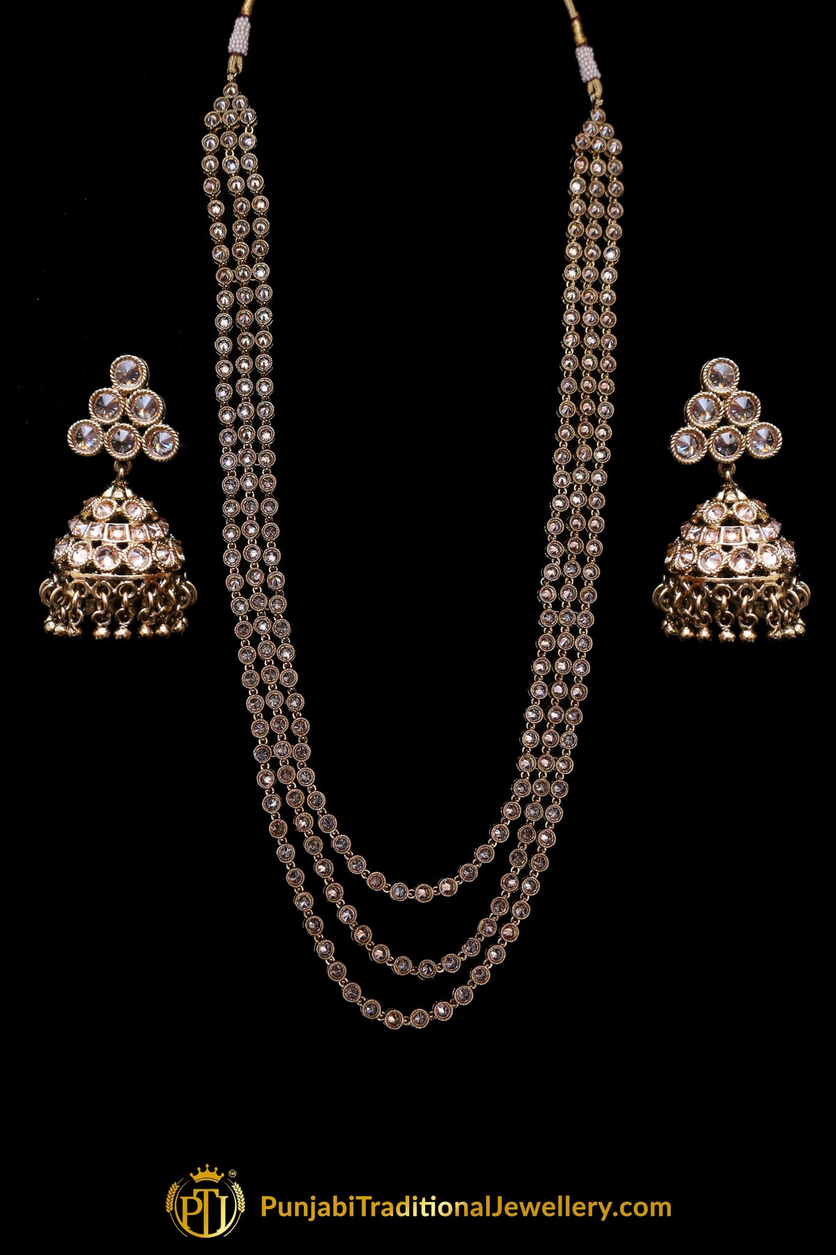 Golden Champagne Stone Necklace Set By Punjabi Traditional Jewellery
