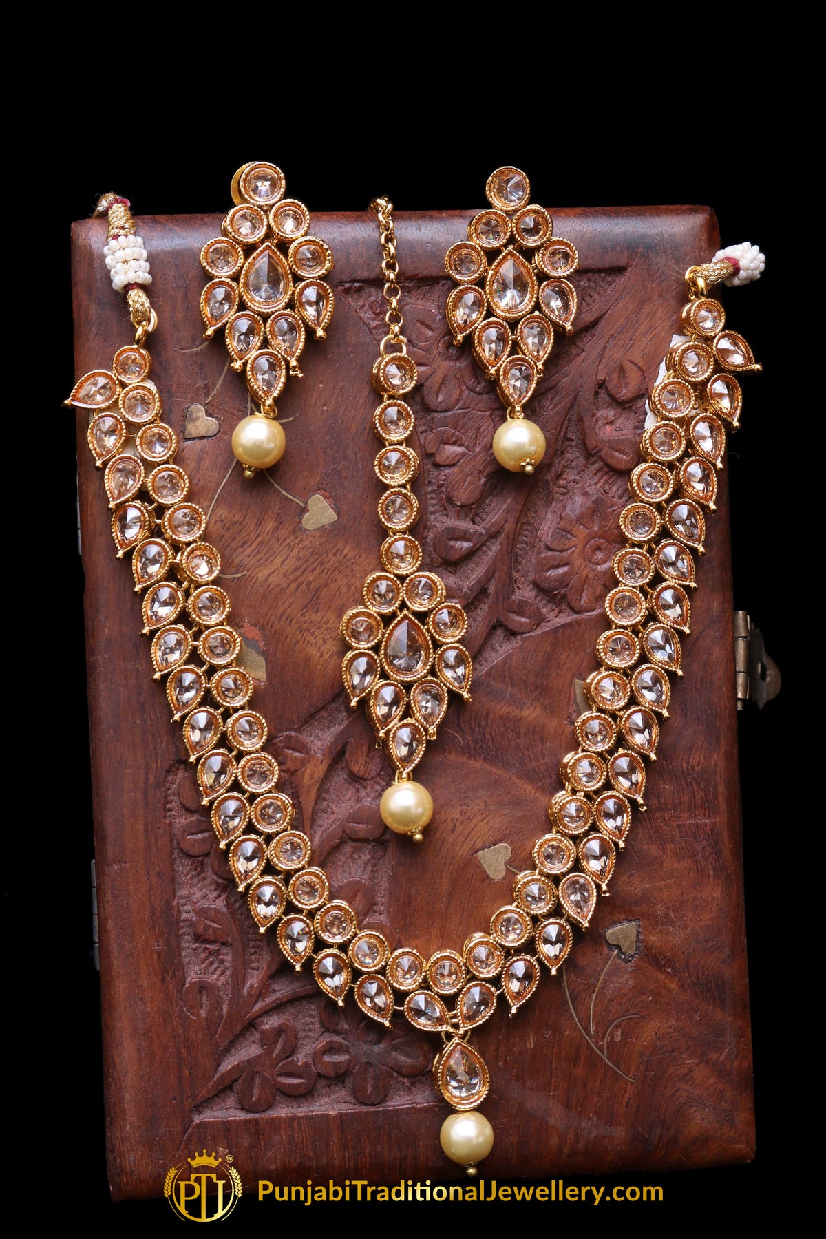 Pearl Champagne Stone Necklace Set By Punjabi Taditional Jewellery