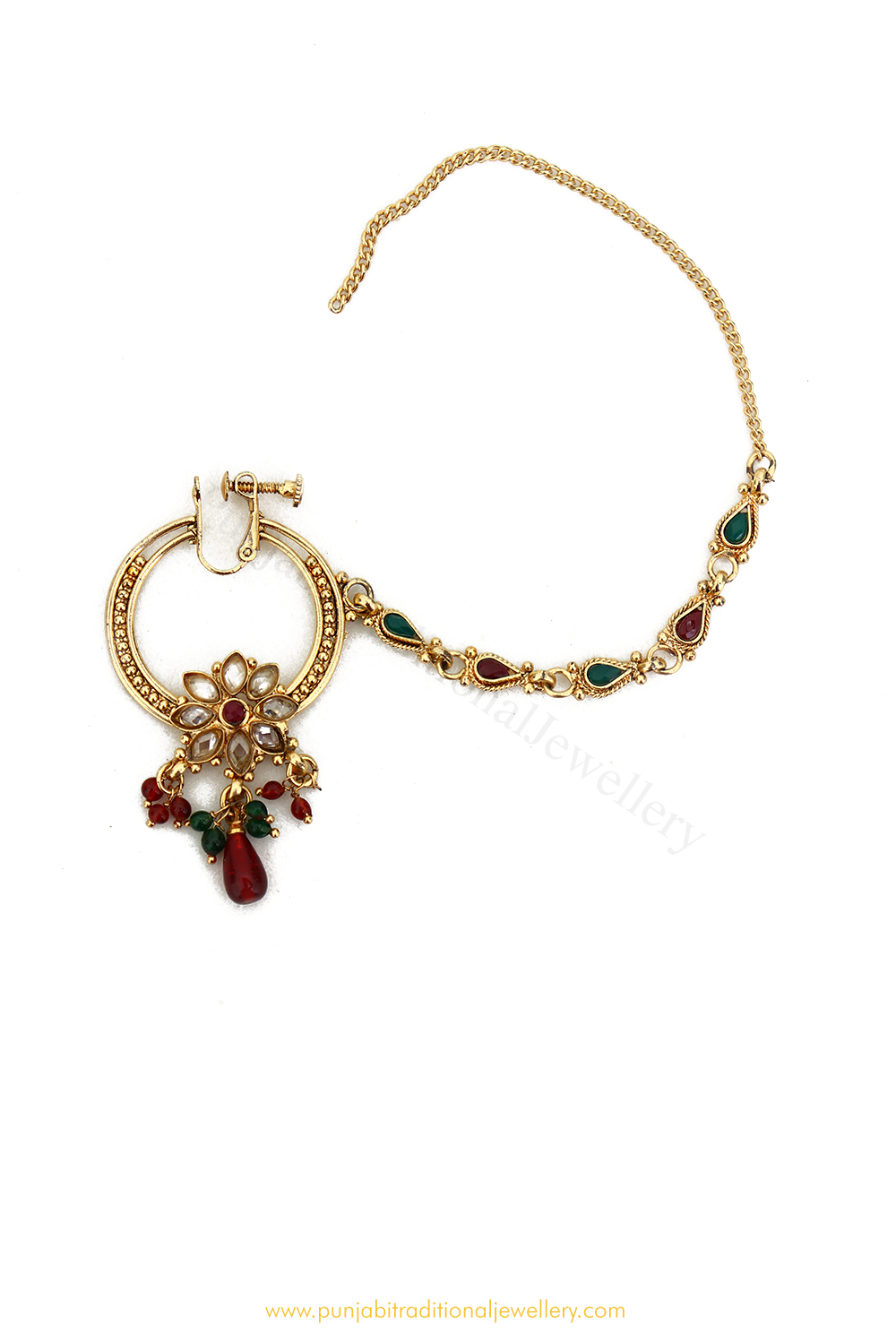 Antique Gold Finished Rubby Emerald  Nath By PTJ