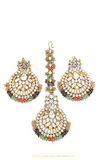 Gold Finished Navratan Kundan Earring Tikka Set By PTJ