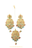 Gold Finished Navratan Jadau Earring Tikka Set By PTJ