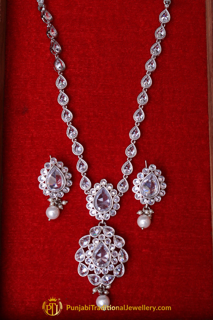 Silver Polki Pearl Necklace Set By Punjabi Traditional Jewellery